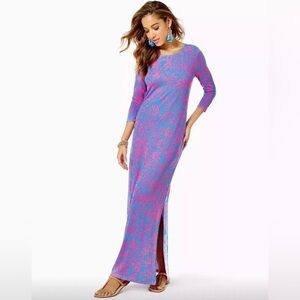 Lilly Pulitzer XL Leaf An Impression MORGANN MAXI DRESS Aura Pink Jersey